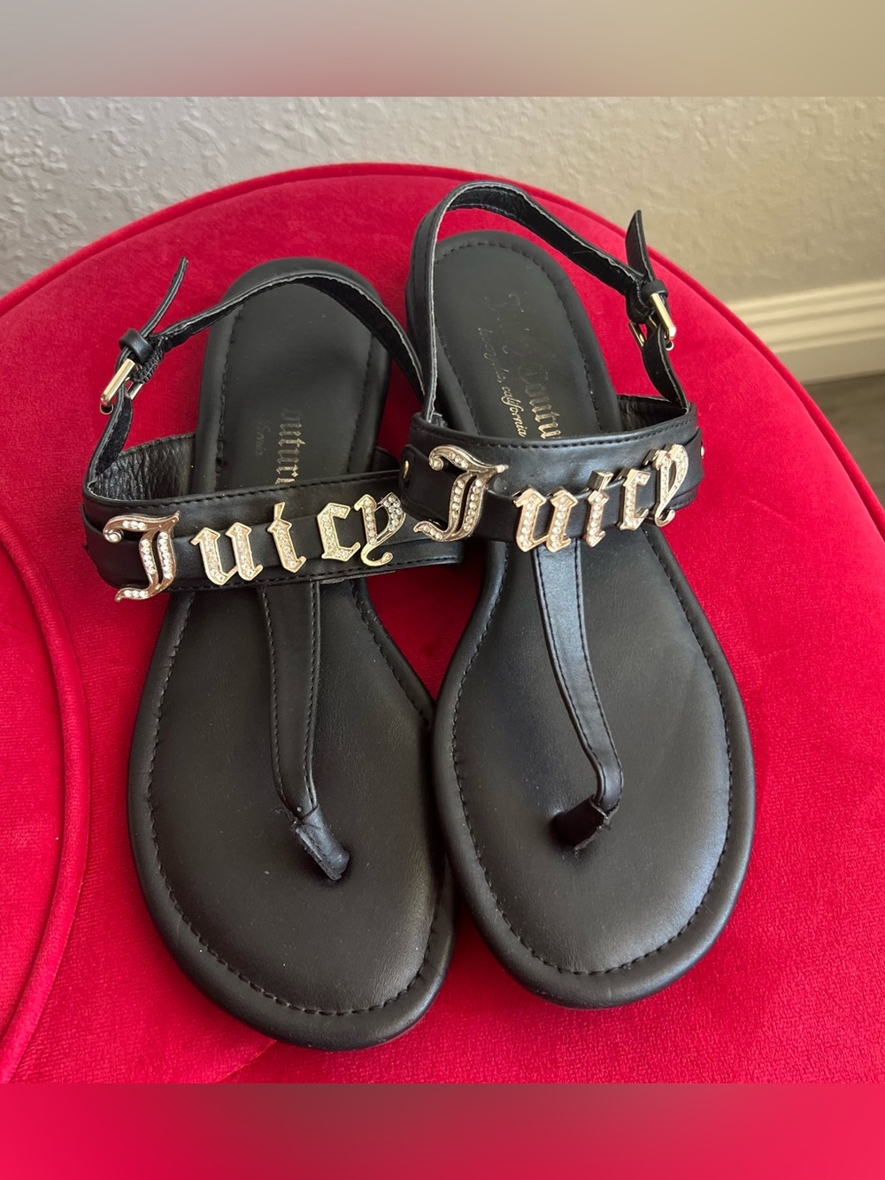Juicy Couture Jamison Black Strappy Flat Sandals
